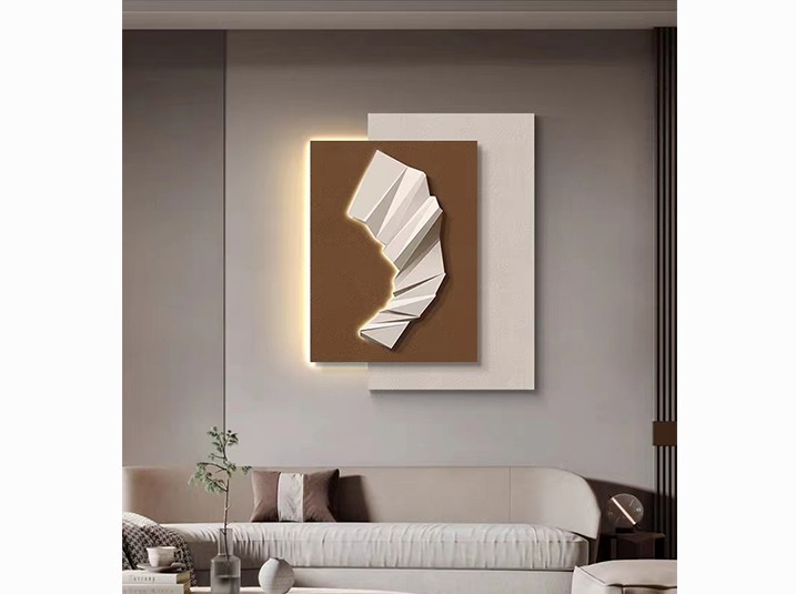 现代简约客厅抽象几何叠加壁画