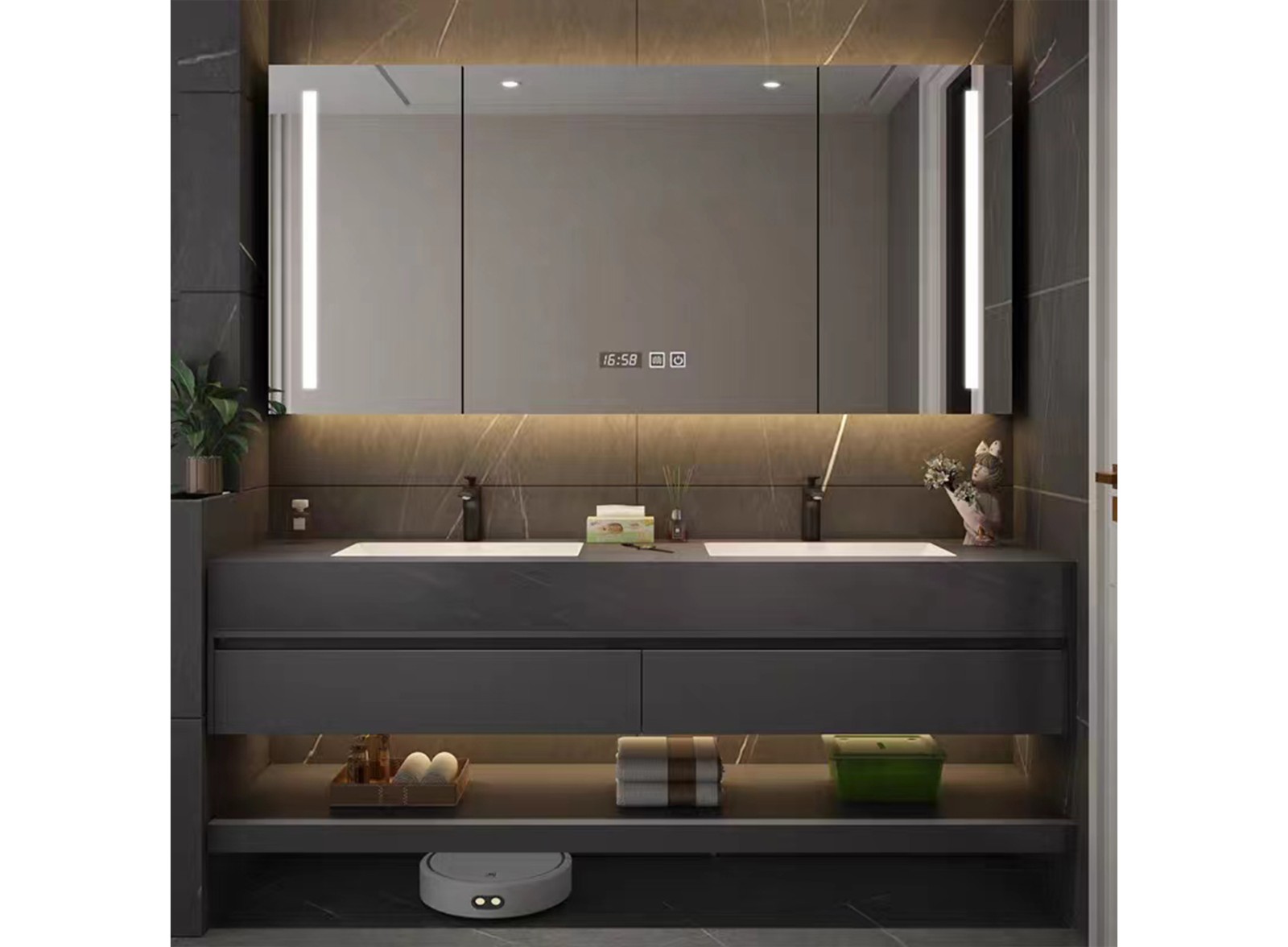 浴室柜现代简约岩板无缝一体盆洗...